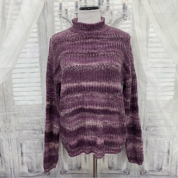 NEW Calvin Klein Size Small Mock Neck Purple Striped Sweater Mohair Wool Acrylic - Picture 1 of 9